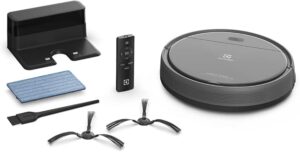 aspirador de po robo electrolux 2h20min controle remoto base carregamento bateria longa duração automatico varre aspira passa pano erb30 bivolt preto sensor antiqueda